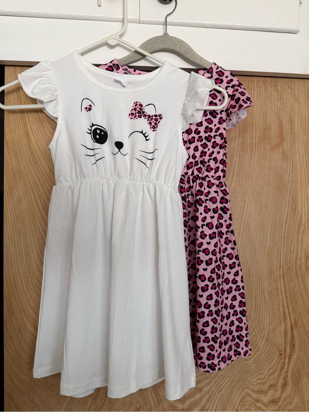 Girls White Kitty Dress with Pink Leopard Dress Set